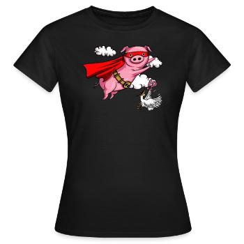 Fliegen-Schwein-lustiges Vieh - Frauen T-Shirt - Schwarz - Vorne - AI Model Female 172 dark (172cm)