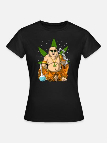 Buddha, der Unkraut raucht - Frauen T-Shirt - Schwarz