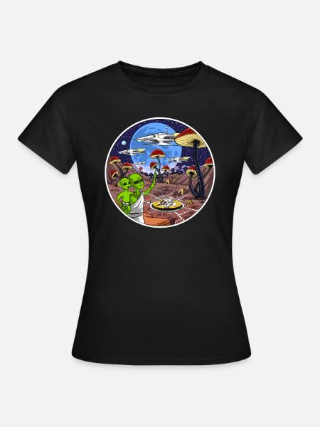 Psychedelische Alien Magic Mushrooms - Frauen T-Shirt - Schwarz