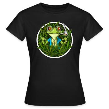 Frog Smoking Weed - Women's T-Shirt - black - Front - AI Model Female 172 dark (172cm)