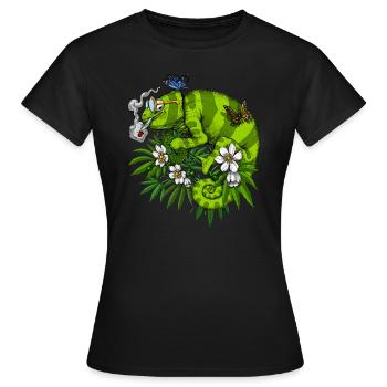Chameleon Smoking Weed - Women's T-Shirt - black - Front - AI Model Female 172 dark (172cm)