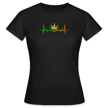 Cannabis heartbeat hemp leaf marijuana - Women's T-Shirt - black - Front - AI Model Female 172 dark (172cm)