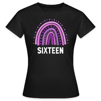 Lila Regenbogen Sechzehn Jahre 16. Geburtstag - Frauen T-Shirt - Schwarz - Vorne - AI Model Female 172 dark (172cm)