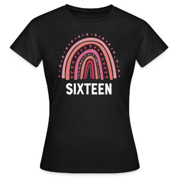 Rot Regenbogen Sechzehn Jahre 16. Geburtstag - Frauen T-Shirt - Schwarz - Vorne - AI Model Female 172 dark (172cm)