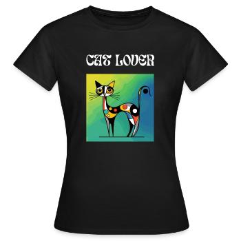 Katze Cat Lover Miró Kunst Katzenbesitzer Miau - Frauen T-Shirt - Schwarz - Vorne - AI Model Female 172 dark (172cm)
