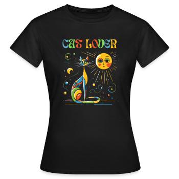 Katze Cat Lover Miró Kunst Künstler Katzendame - Frauen T-Shirt - Schwarz - Vorne - AI Model Female 172 dark (172cm)