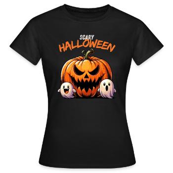 Halloween Kürbis Fratze Geister Horror Gruselig - Frauen T-Shirt - Schwarz - Vorne - AI Model Female 172 dark (172cm)