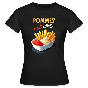frites rut wiess snack bar Cologne kölsch fête drôle - T-shirt Femme - noir - Devant - AI Model Female 172 dark (172cm)