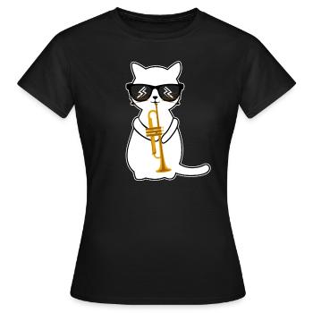 Lustige, Trompete spielende Katze - Trompeter - Frauen T-Shirt - Schwarz - Vorne - AI Model Female 172 dark (172cm)