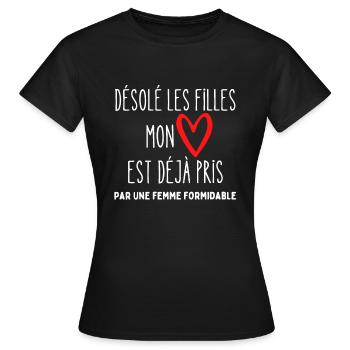 Mon coeur est deja pris cadeau humour - T-shirt Femme - noir - Devant - AI Model Female 172 dark (172cm)