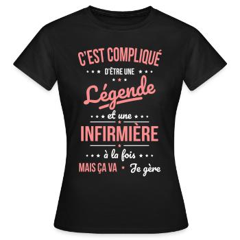 Compliqué d'être une légende et une infirmière - T-shirt Femme - noir - Devant - AI Model Female 172 dark (172cm)