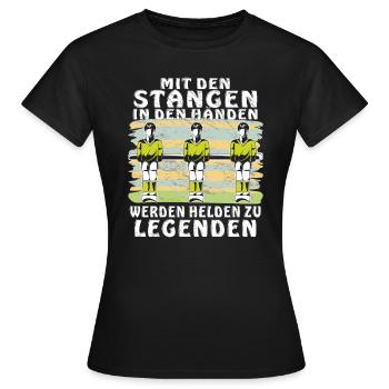 TISCHFUSSBALL MIT DEN STANGEN IN DEN HÄNDEN - Frauen T-Shirt - Schwarz - Vorne - AI Model Female 172 dark (172cm)