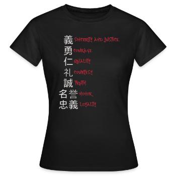 Japon - 7 vertus du streetwear japonais samouraï - T-shirt Femme - noir - Devant - AI Model Female 172 dark (172cm)