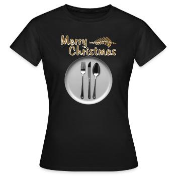 TELLER BESTECK MERRY CHRISTMAS - Frauen T-Shirt - Schwarz - Vorne - AI Model Female 172 dark (172cm)