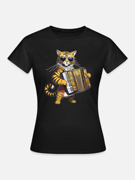 KATZE ZIEHHARMONIKA - Frauen T-Shirt - Schwarz