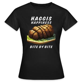 HAGGIS HAPPINESS BITE BY BITE - Frauen T-Shirt - Schwarz - Vorne - AI Model Female 172 dark (172cm)