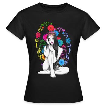 Fleurs Printemps Fantaisie Sexy Fille Printemps Début - T-shirt Femme - noir - Devant - AI Model Female 172 dark (172cm)
