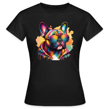 Frenchie Wearing Sunglasses Art - Women's T-Shirt - black - Front - AI Model Female 172 dark (172cm)