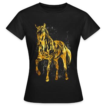 Reiten - Reiterin - Reitschule - Pferd in Gold - Frauen T-Shirt - Schwarz - Vorne - AI Model Female 172 dark (172cm)