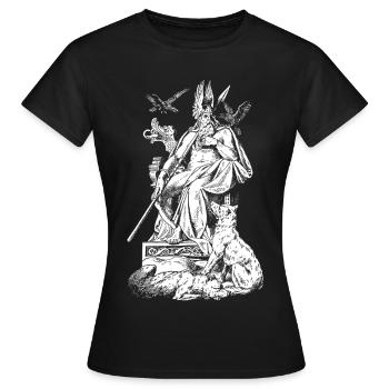 Odin on throne with spears, ravens and wolves - Women's T-Shirt - black - Front - AI Model Female 172 dark (172cm)
