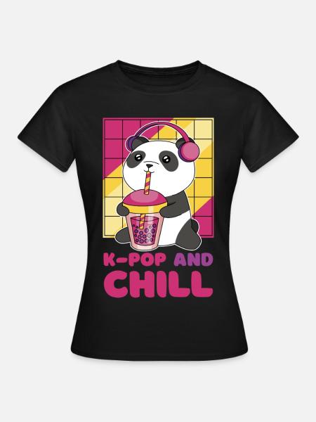 Kawaii Panda mit Kopfhörern und Bubble Tea - Dame-T-shirt - sort