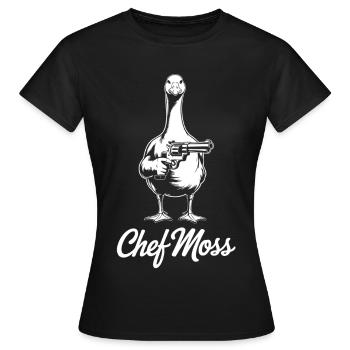 Chefmoss - humorvolles Design Gans mit Pistole - Frauen T-Shirt - Schwarz - Vorne - AI Model Female 172 dark (172cm)