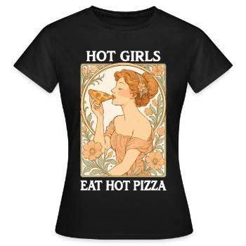 Art Nouveau Pizza: Hot Girls Eat Hot Pizza - Women's T-Shirt - black - Front - AI Model Female 172 dark (172cm)