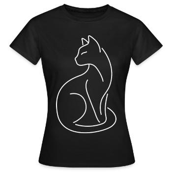 Cat tomcat silhouette of white lines - Women's T-Shirt - black - Front - AI Model Female 172 dark (172cm)