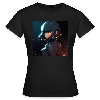 Cybernetic Enigma: Mysterious Anime-Style Woman - Women's T-Shirt - black - Front - AI Model Female 172 dark (172cm)