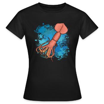 Calmar Calmar géant sur des éclaboussures colorées de couleur - T-shirt Femme - noir - Devant - AI Model Female 172 dark (172cm)