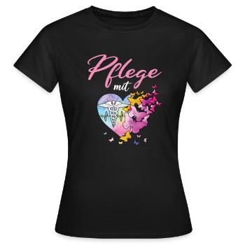 Pflege Mit Herz Pflegekraft Altenpflegerin - Frauen T-Shirt - Schwarz - Vorne - AI Model Female 172 dark (172cm)