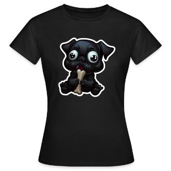 Petit bouledogue noir mangeant un os - T-shirt Femme - noir - Devant - AI Model Female 172 dark (172cm)