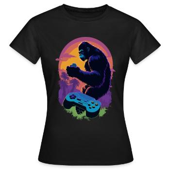 Gamer gorille avec illustration de manette de jeu - T-shirt Femme - noir - Devant - AI Model Female 172 dark (172cm)