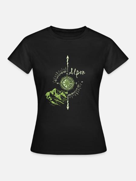 Alpen,Berge,illustration,Kompass - Frauen T-Shirt - Schwarz