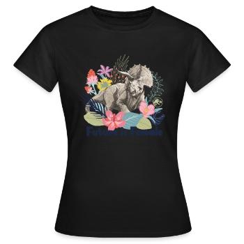 Jurassic World Styracosaurus Blumen Design - Frauen T-Shirt - Schwarz - Vorne - AI Model Female 172 dark (172cm)