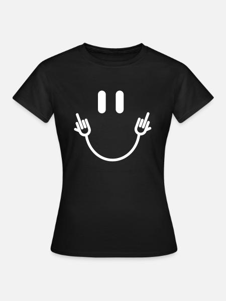 Lachgesicht | Mittelfinger, lustige Sprüche - Dame-T-shirt - sort