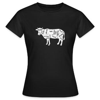 Cow Butcher Beef Cuts Diagram - Butching Meat - Women's T-Shirt - black - Front - AI Model Female 172 dark (172cm)