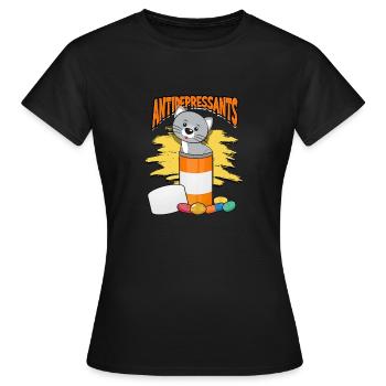 Antidepressiva - Gray Tabby Cats Natürliche Streifen - Frauen T-Shirt - Schwarz - Vorne - AI Model Female 172 dark (172cm)