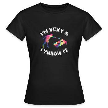 Lustig, ich bin sexy & ich werfe es Shooting Throwing - - Frauen T-Shirt - Schwarz - Vorne - AI Model Female 172 dark (172cm)