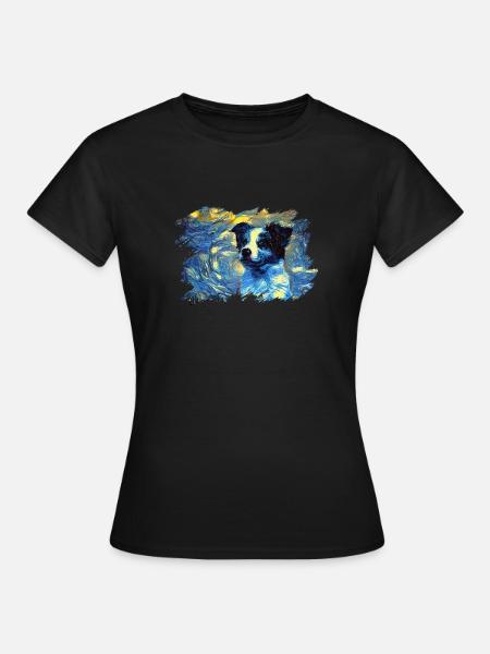 Border Collie in einem sternenklaren Nachtporträt - - Frauen T-Shirt - Schwarz
