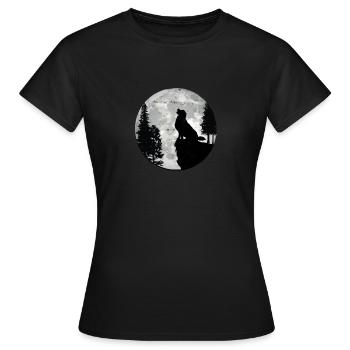 Golden retriever hurlant sur la lune - mobilité - T-shirt Femme - noir - Devant - AI Model Female 172 dark (172cm)