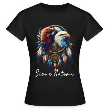 Sioux Nation Eagle Bison Dreamcatcher T Shirt - Frauen T-Shirt - Schwarz - Vorne - AI Model Female 172 dark (172cm)