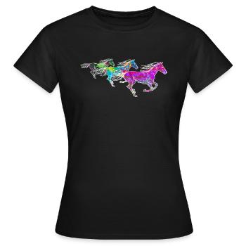 wilde bunte süße Pferde, gezeichnet künstlerisch - Frauen T-Shirt - Schwarz - Vorne - AI Model Female 172 dark (172cm)