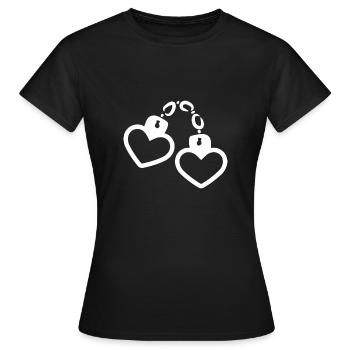Handschelle Herz weiß - Frauen T-Shirt - Schwarz - Vorne - AI Model Female 172 dark (172cm)