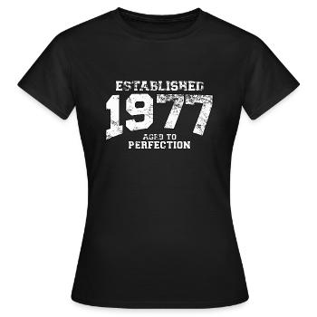 established 1977 - aged to perfection (de) - Frauen T-Shirt - Schwarz - Vorne - AI Model Female 172 dark (172cm)