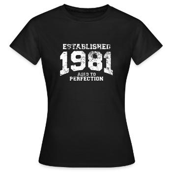 established 1981 - aged to perfection (de) - Frauen T-Shirt - Schwarz - Vorne - AI Model Female 172 dark (172cm)