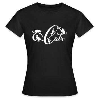 muntere Kätzchen turnen auf dekorativer Schrift - Frauen T-Shirt - Schwarz - Vorne - AI Model Female 172 dark (172cm)