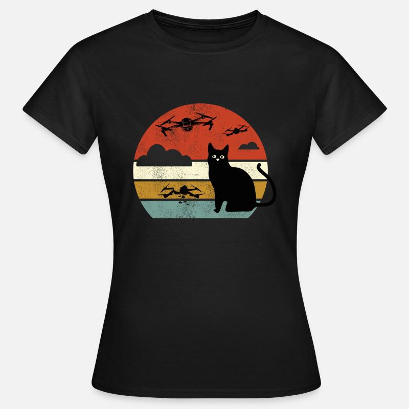 Chat Drone Drone Chat Drones Chats - T-shirt Femme - noir