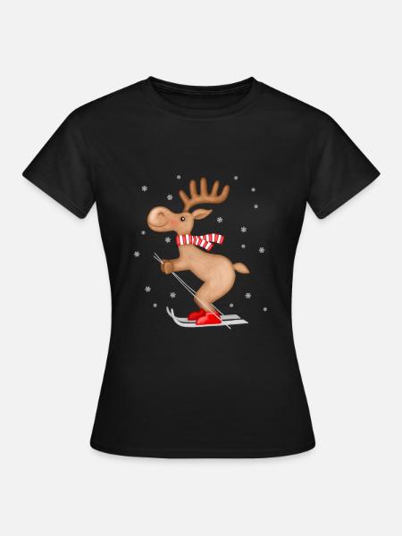 Weihnachtsrentier auf Ski Skifahren Rentier - Frauen T-Shirt - Schwarz
