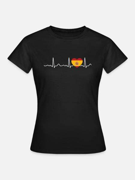 Spanien - Herzschlag, Puls, Herzlinie, EKG - Frauen T-Shirt - Schwarz